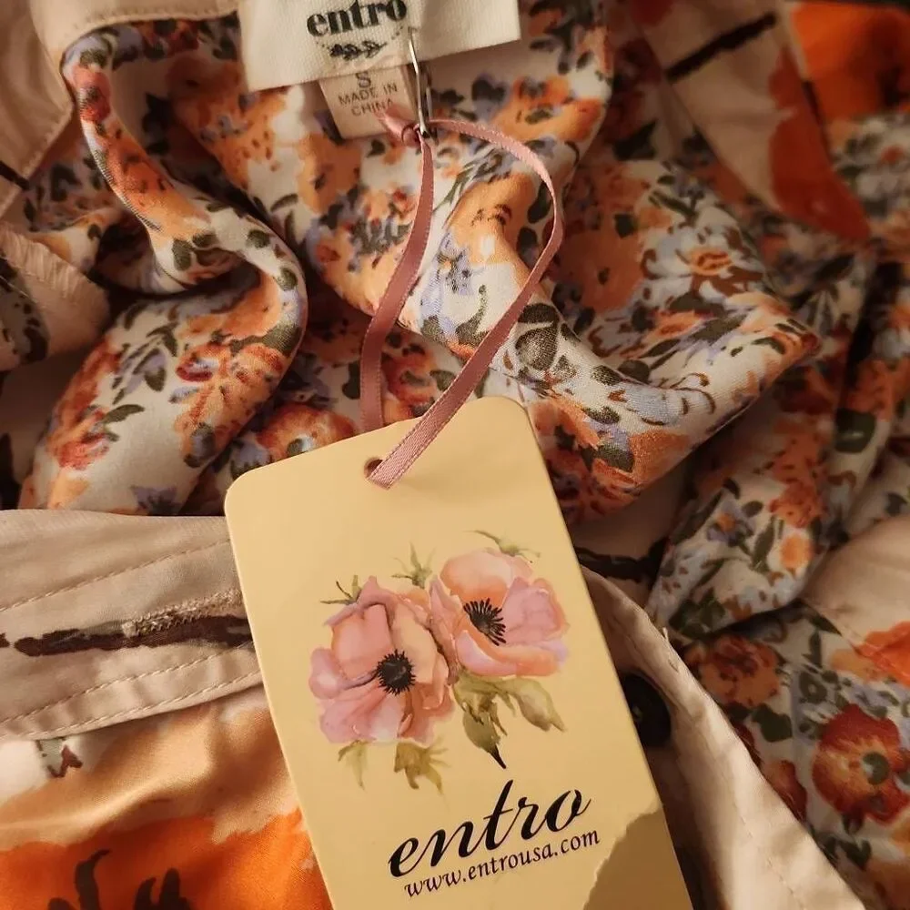 Entro‎ Satin Top Blouse Womens Small Oversized Satin Floral Boho Tunic New